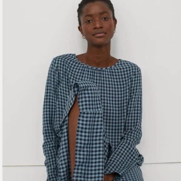 H&M Blue Gingham Long Sleeve Maxi Dress - Picture 3 of 5